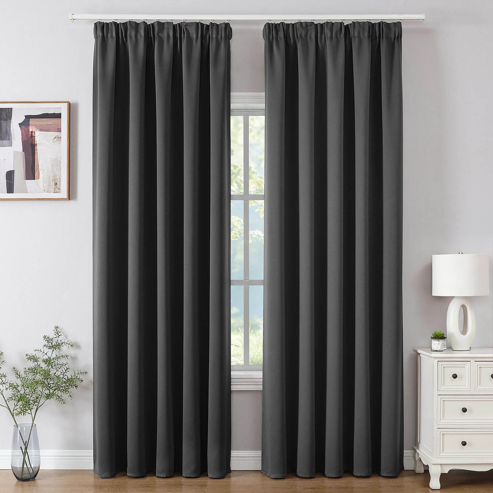 Blackout Pencil Pleat Curtains - Dark Grey 55x96in