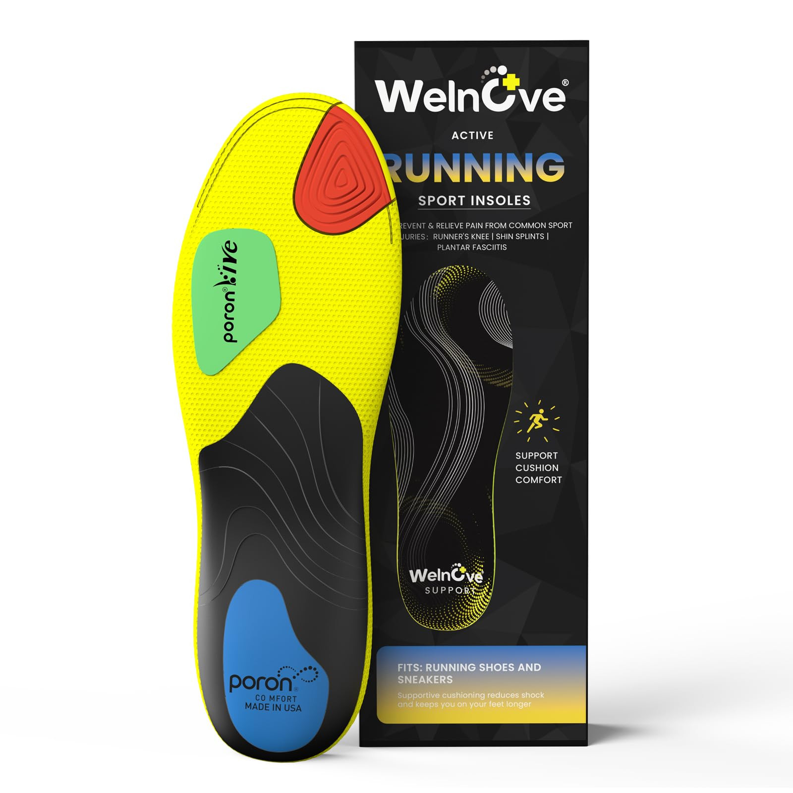 Work Boot Insoles Arch Support - Yellow UK 6-7
