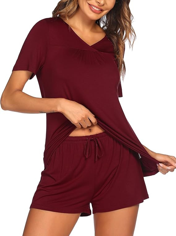 Women's Pyjama Short Sleeve Set - Soft V Neck Loungewear-image-ae5d9066-65b8-4ce7-8e2c-cb433b74943a-4161
