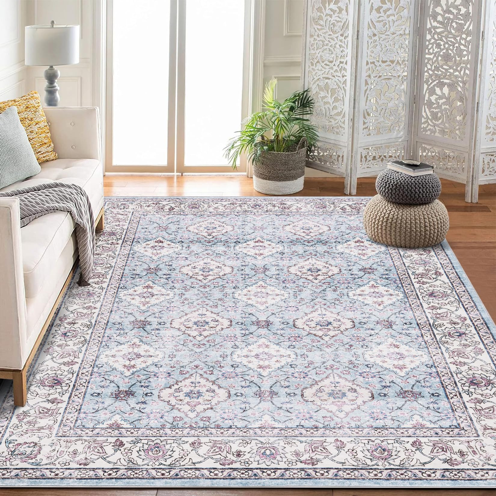 Washable Short Pile Area Rug - Blue 160x230cm-image-2b55d5a0-7d97-475c-9d69-e4263549d521-978