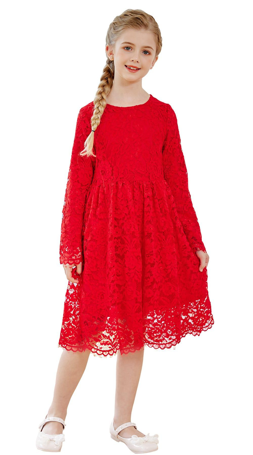 Girls Lace Party Dress - Red 3-4 Years-image-b1d66842-9d77-47c5-9e9c-27b6106ea9df-131597