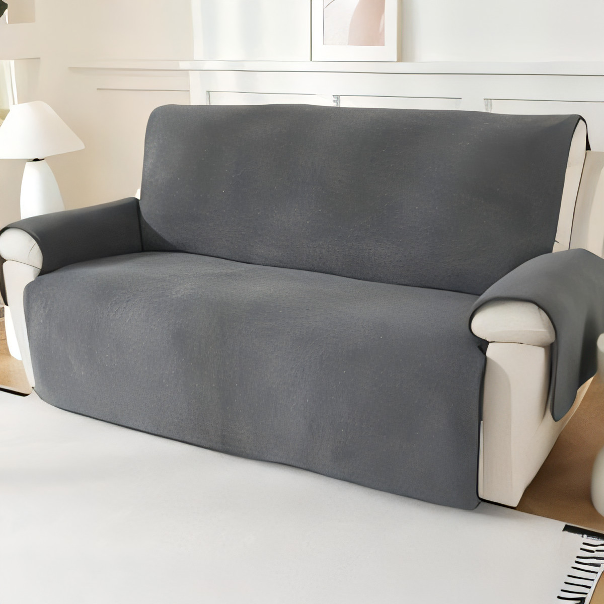 Sherpa Fleece Sofa Cover - Dark Grey 4 Seater-image-3bceff21-a652-4637-9a57-308ba0102b2d-113132