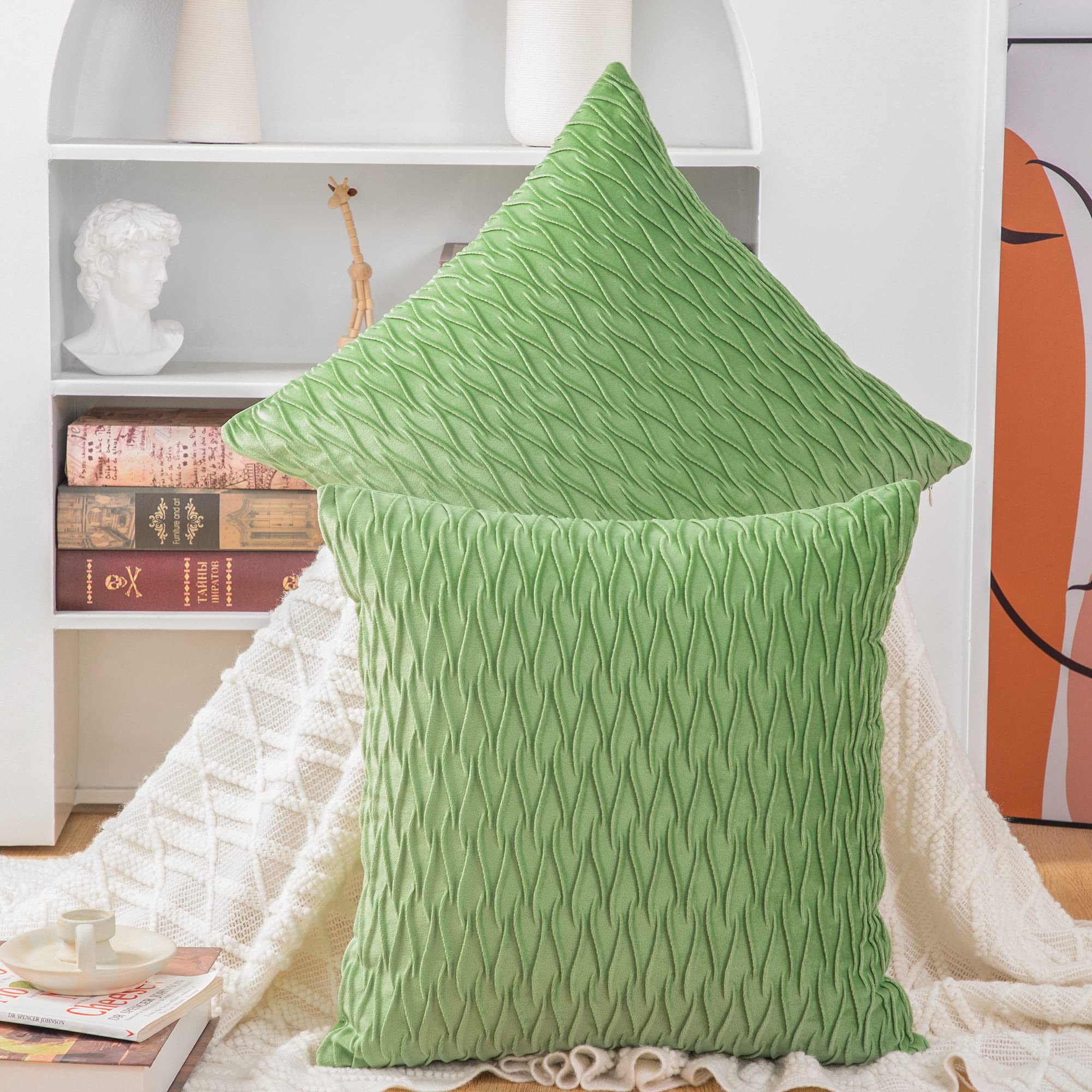 Velvet Cushion Covers Pack of 2 - Apple Green 65x65cm-image-4342c5bd-5dc7-47ef-a43f-59fd1efa57f7-126005