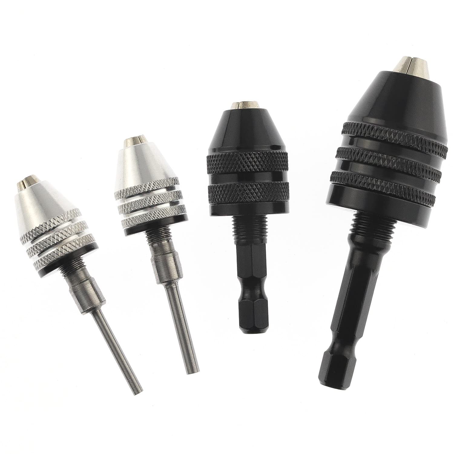 Keyless Drill Chuck Set 4Pcs Quick Change - Black Silver