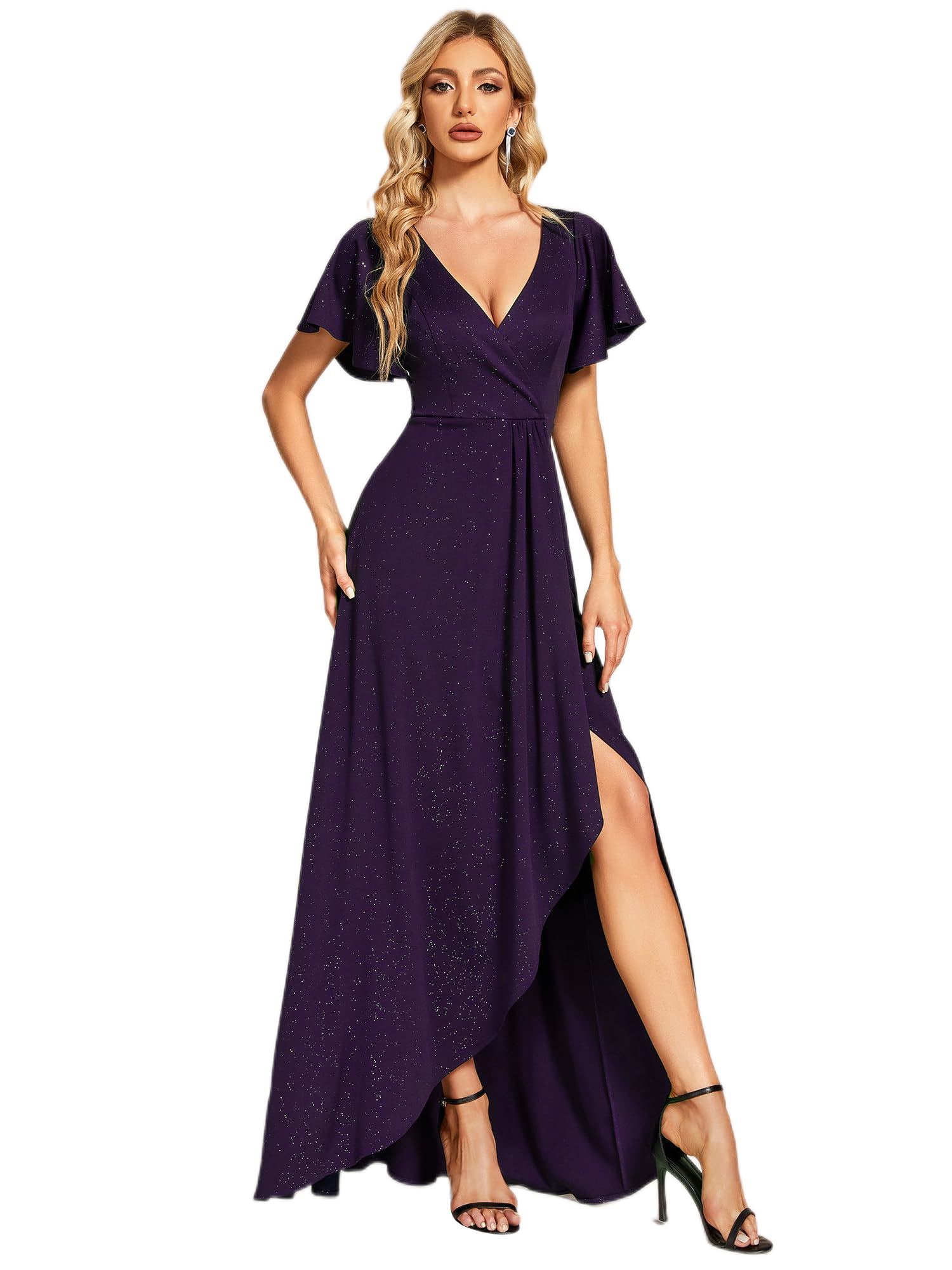 Women's V-Neck Evening Dress - Dark Purple 8UK-image-53e5d47e-ef5f-4fe3-88da-c0fbd518e41a-264265