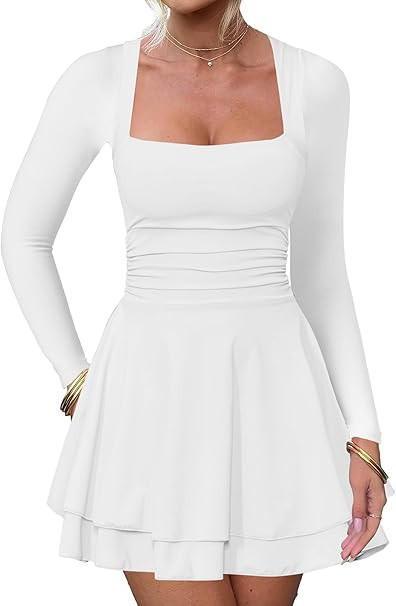 Women's Square Neck Mini Dress - White M-image-ca705c6d-bd2b-4679-b357-75dc0ce356df-2556