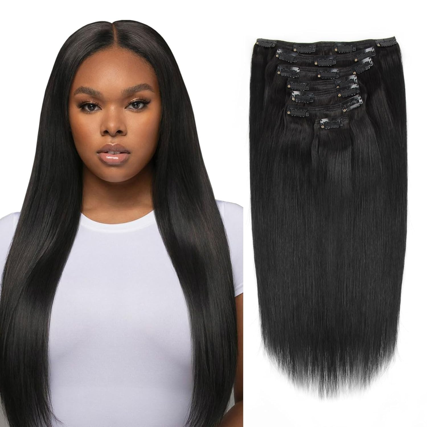 Clip-In Human Hair Extensions 7-Piece Set Real Remy Yaki 