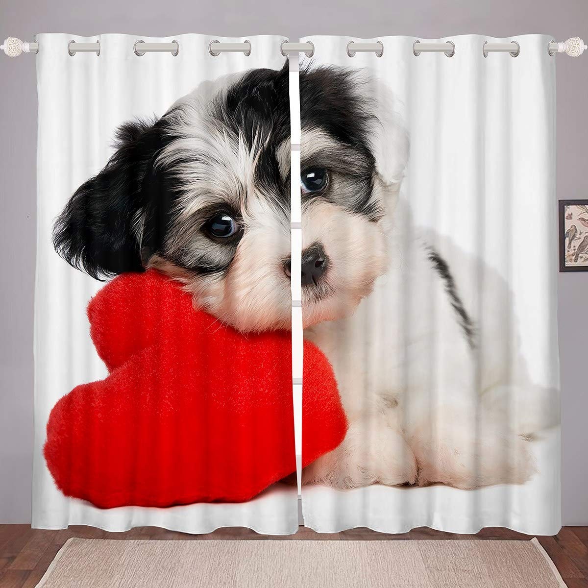 Puppy Dog Curtains Thermal 2 Panels - Colour 3 W46.1 x L53.9in