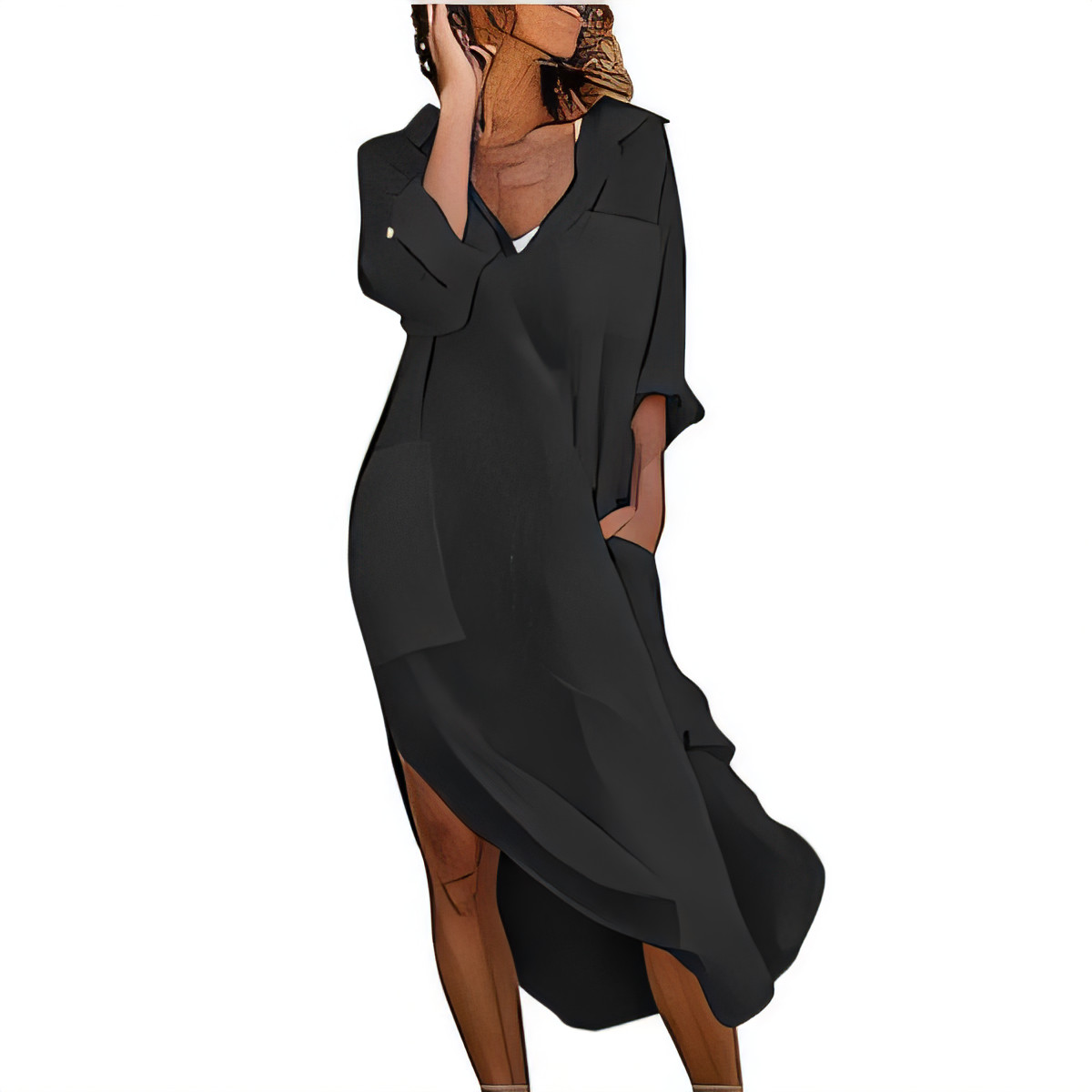 Women's Casual Maxi Sundress with Pockets - Black S-image-5a8a9a9e-39ac-4271-b3e5-d84f7d39e487-100710