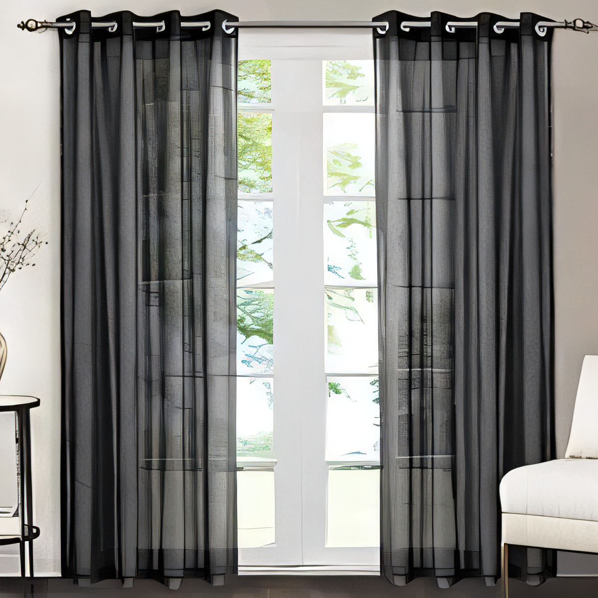 Voile Curtains Sheer Pair - Black W52" x L90"-image-f9d05974-17e9-4a09-80c0-d0aee81b5025-134259