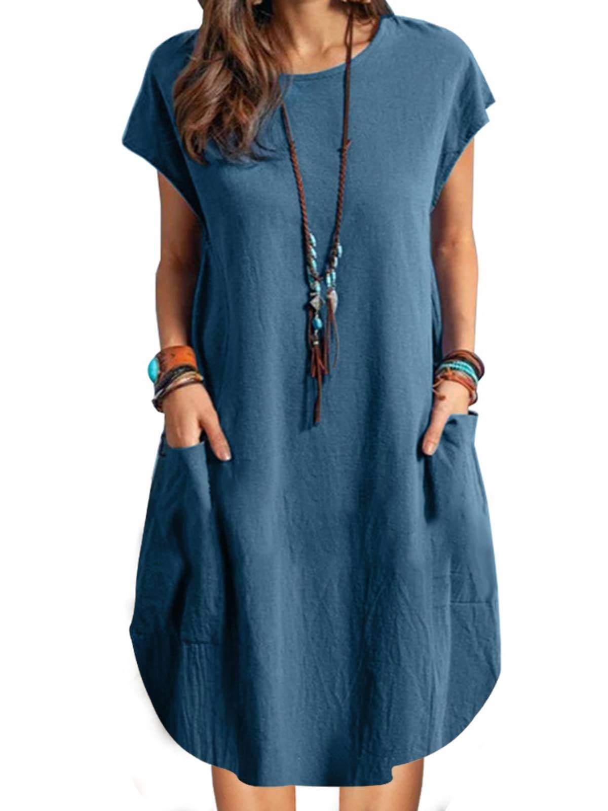 Women's Cotton Linen Midi Dress - Blue XXL-image-a2f9d49a-6e14-4a3e-926b-714c0e75c87f-266113