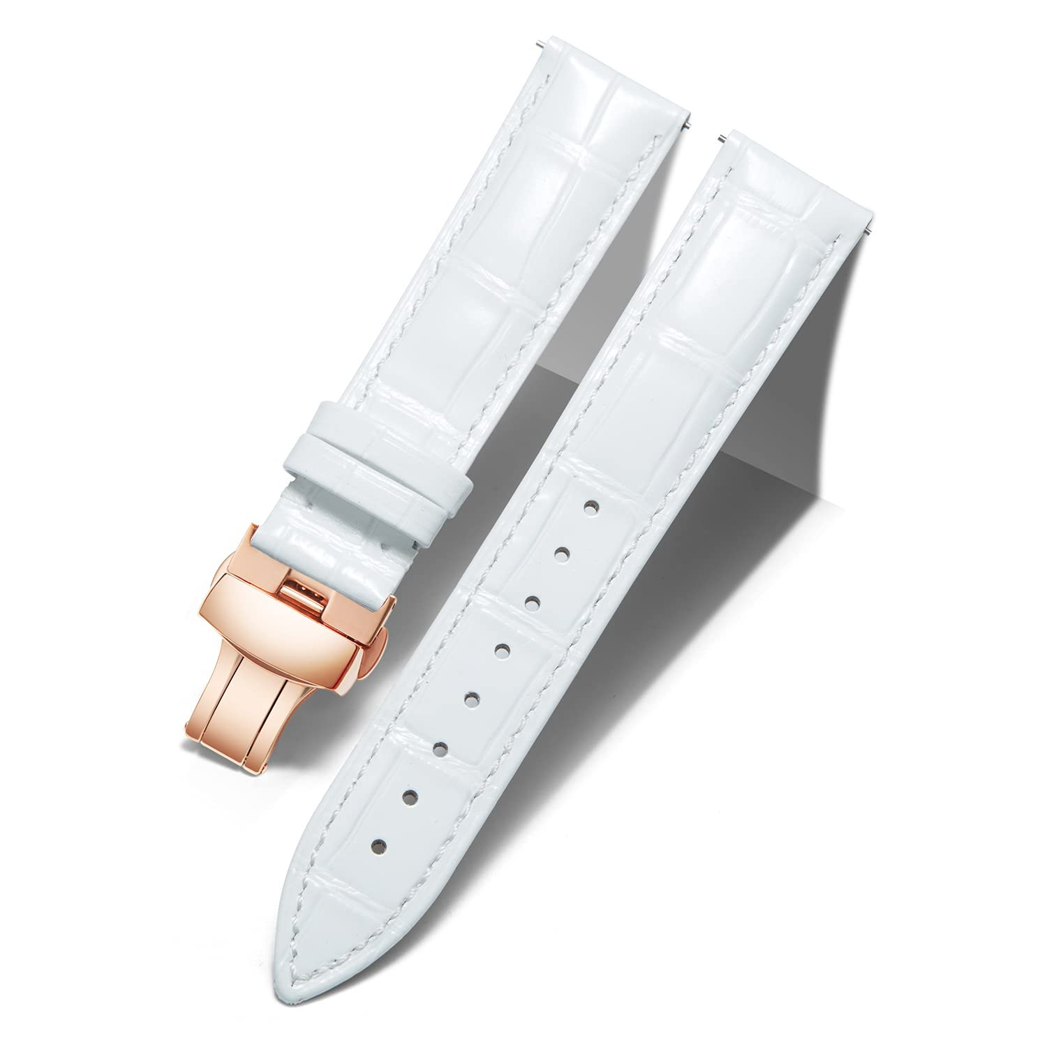 Leather Watch Strap with Buckle - White-RG 13mm-image-a1516549-472f-4ff1-9134-41b4e758f4c1-138093