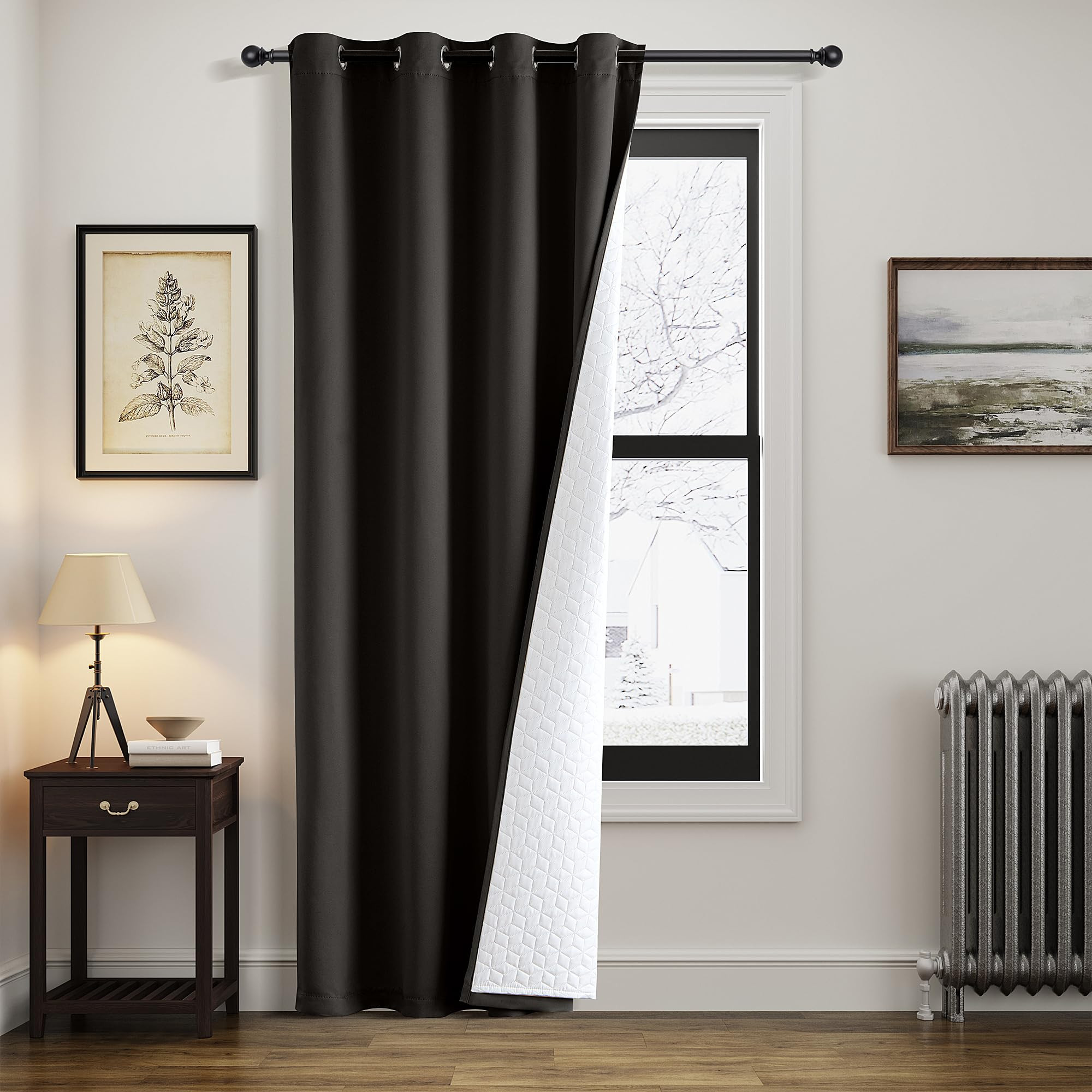 Thermal Door Curtain Quilted Blackout - Black 52x96in-image-9e99d8b4-db31-4381-a648-8d584eb546fb-136189