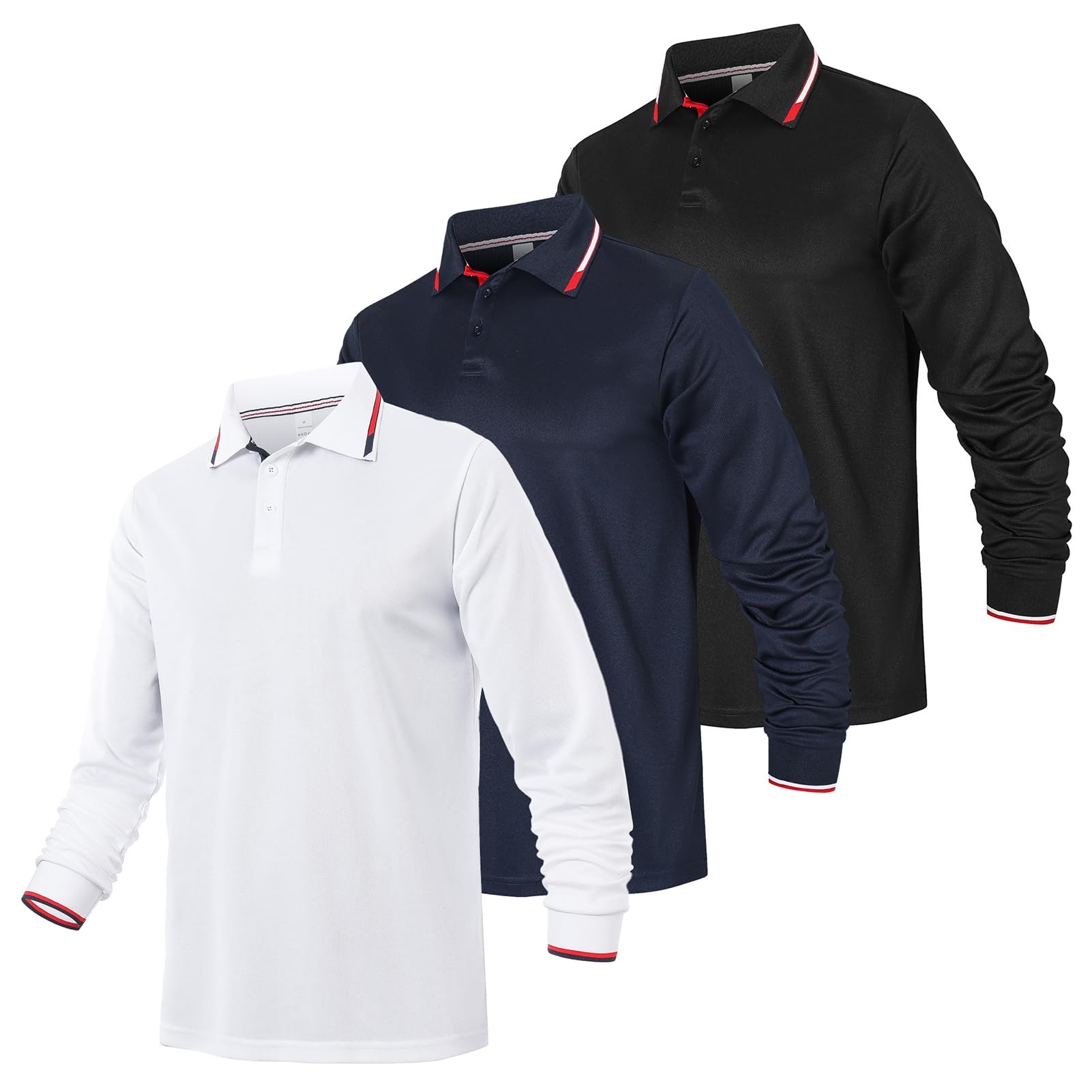 Men's Polo Shirts 3 Pack Quick Dry - Black Navy White XL