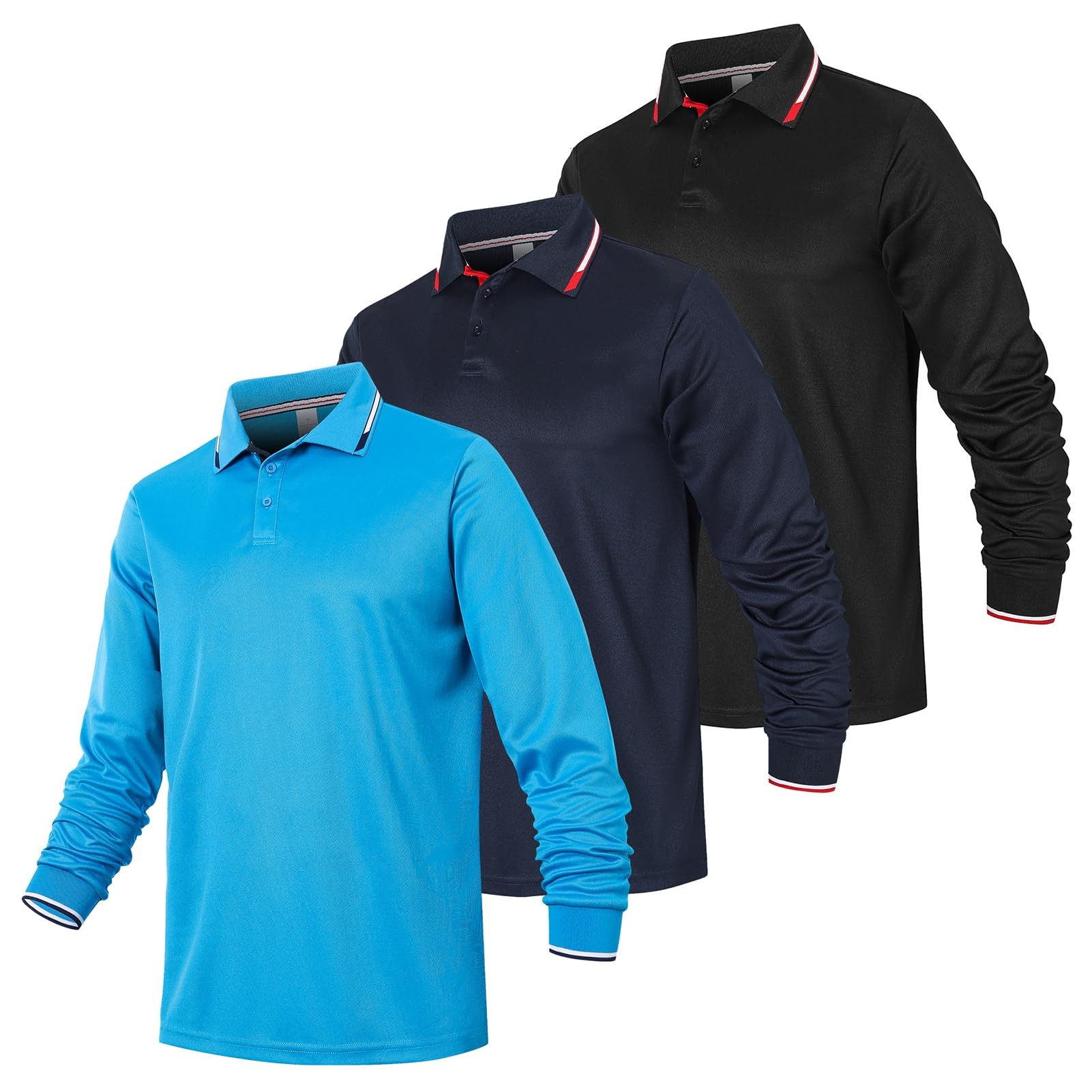 Men's 3-Pack Polo Shirts Quick-Dry - Black Navy Lightblue XL