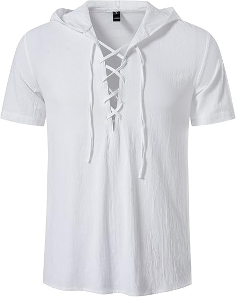 Men's Retro Medieval Shirt Hooded Lace-Up - White Small-image-c2fe28a1-ad00-4634-8413-4bcc76fc5f3c-95070