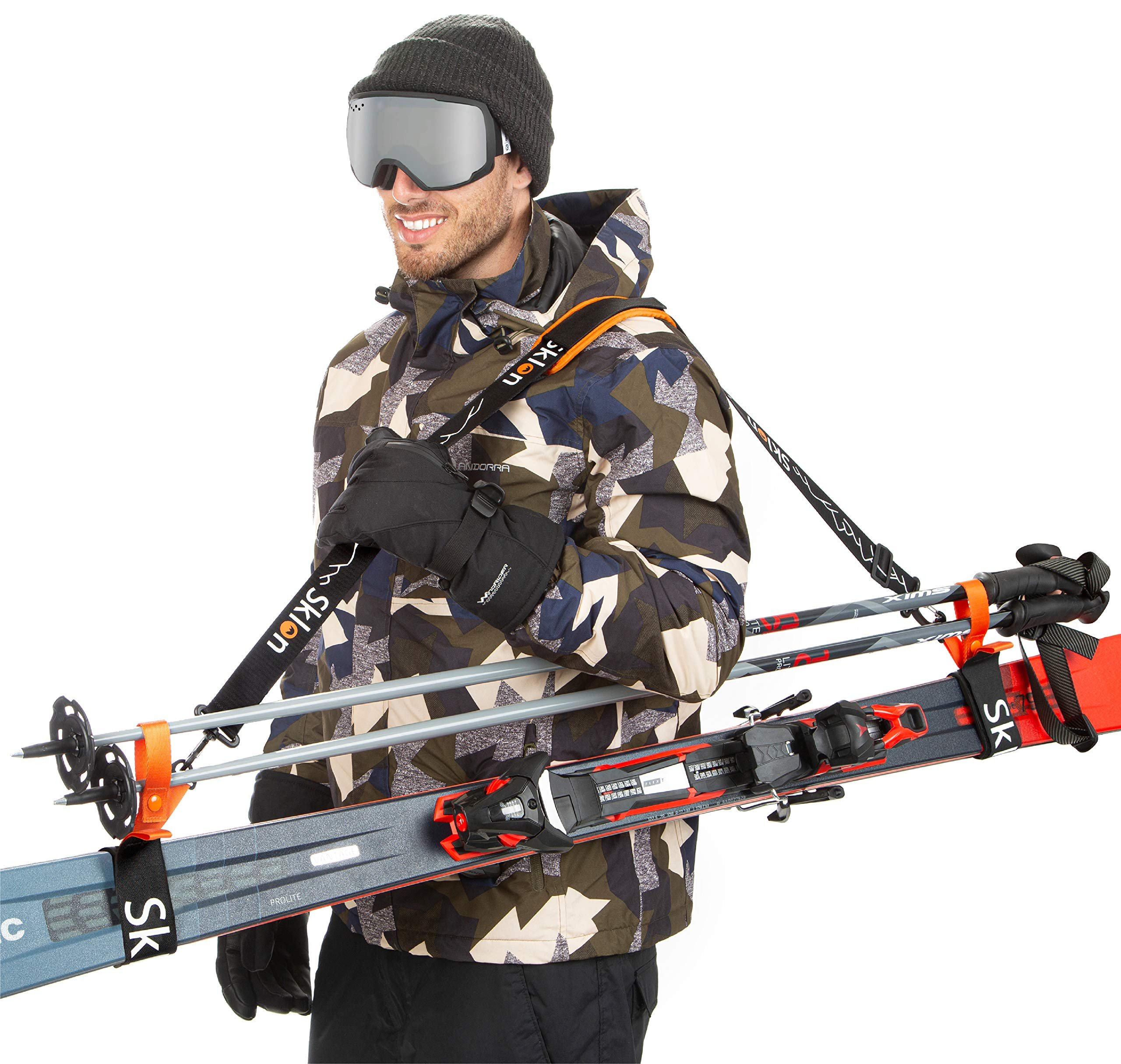 Ski Strap & Pole Carrier Sling - Black/Orange Adjustable-image-ddfaf6fe-6525-486a-8ae0-ca5dc2ef2f52-4174
