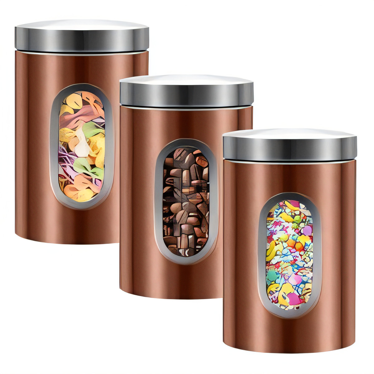 3 Piece Stainless Steel Kitchen Canisters Set - Brown-image-256fa850-9520-4b16-9db8-20c3fbdeb3f2-97732