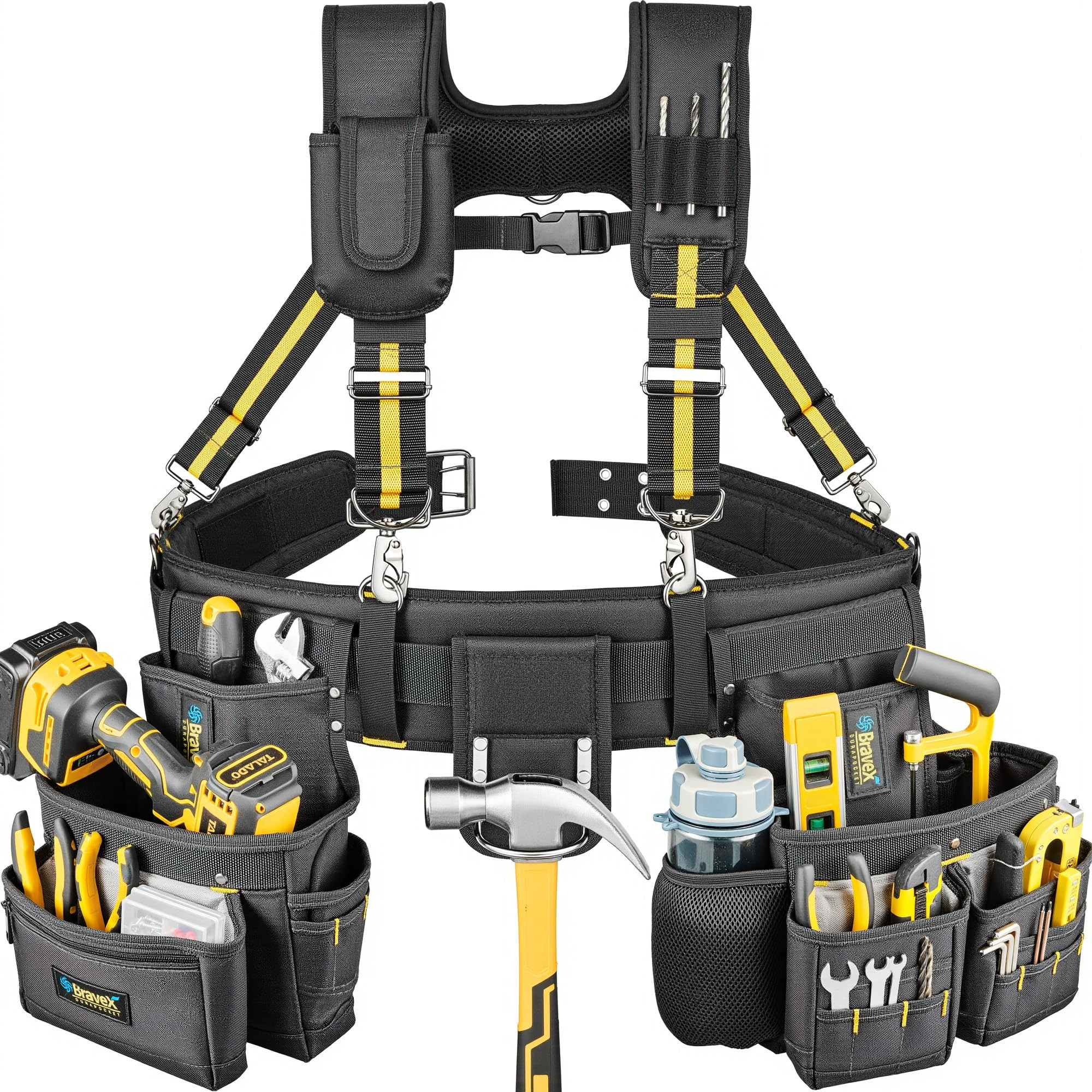 Motovecor Tool Belt 20 Pocket Work Pouch - Black Yellow Large-image-c2667378-eac8-4831-8f5a-53b3755e1181-925