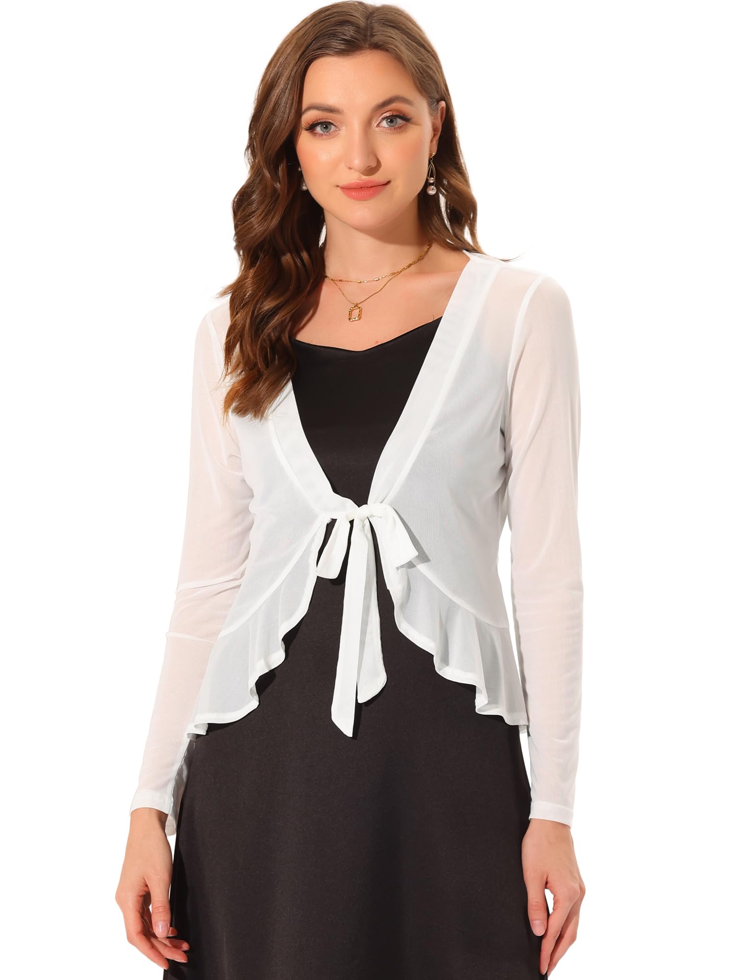 Women's Mesh Ruffle Shrug Cardigan - White L-image-bbb907a2-a4b7-47cf-80a4-8bc74487bffb-125667