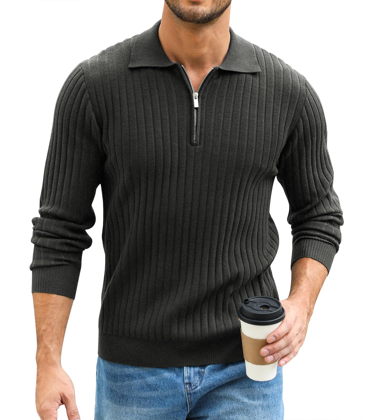 Men's Quarter Zip Knitted Jumper - Grey XL-image-5165f12c-6dc3-4a93-adac-c7bdbfa924a4-127483