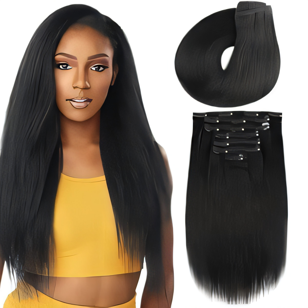 Yaki Hair Clip-in Extensions - Natural Black 24 Inch-image-cdbec79a-9f49-46d6-9a84-7cc5b7618e84-122920
