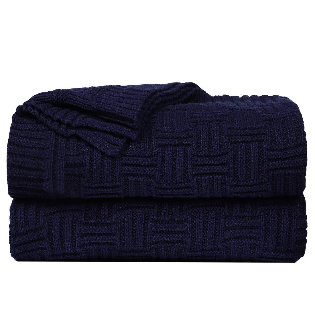 Cotton Cable Knit Throw Blanket - Navy Blue 120x180cm-image-793a86a5-9517-4953-888f-052aaf1c7360-138044