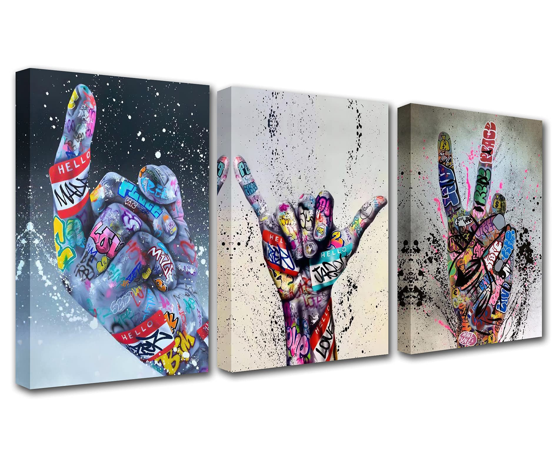 Hand Graffiti Canvas Wall Art 3 Piece - Artwork-03 42in x 20in
