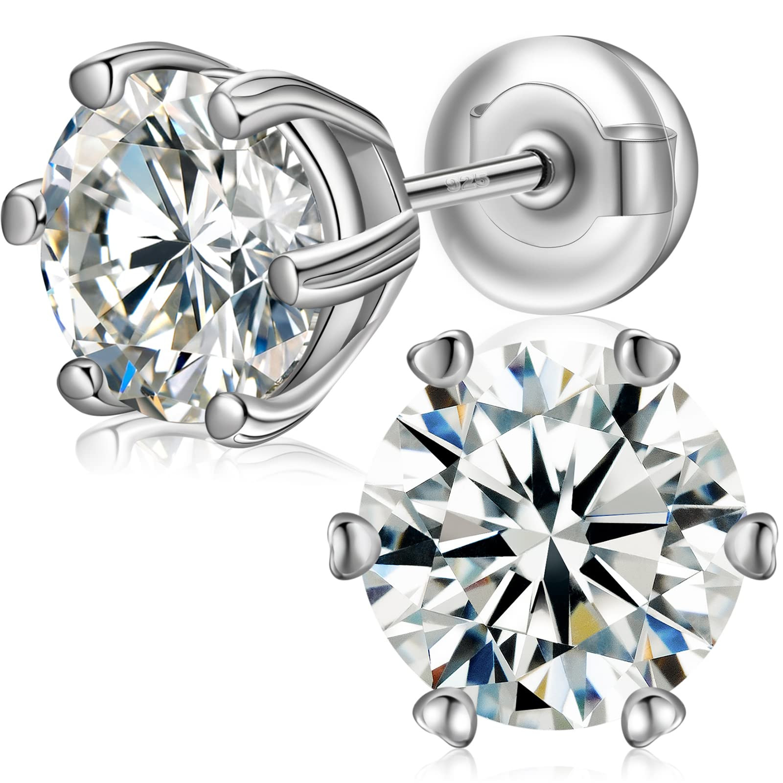 Sterling Silver Moissanite Stud Earrings - Silver 6.5MM-image-c91c998e-07b0-45b1-976a-0f2a36829fc7-4264