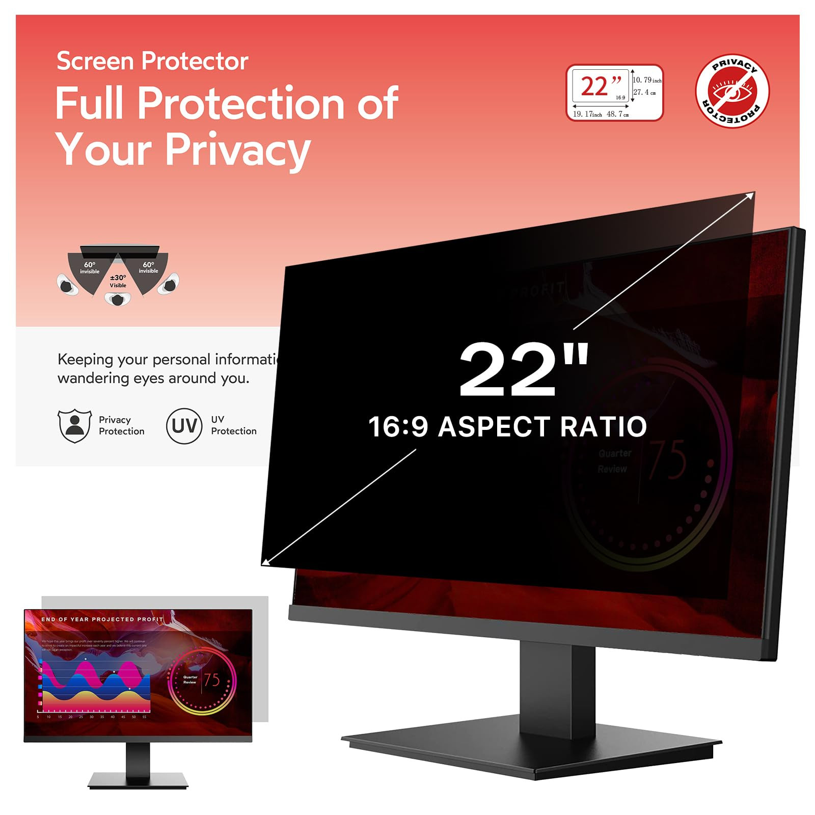 Privacy Screen Filter Anti-Glare - Clear 22 Inch-image-8a44c58e-e8c4-4a4b-a7b5-75df832686f2-3905