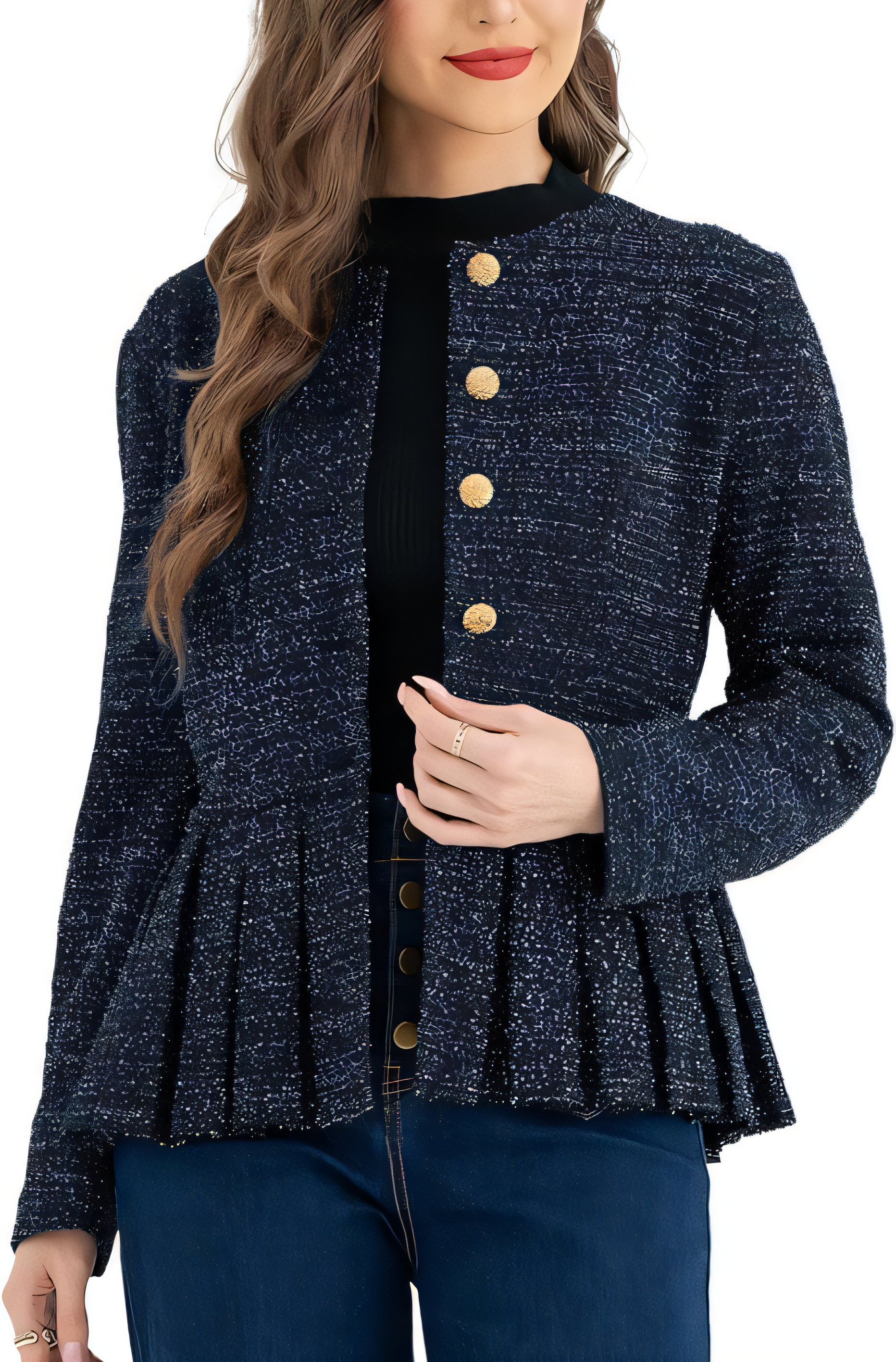 Women's Peplum Jacket Blazer - Navy Blue M-image-ddde8cbc-3c04-4cdd-83b5-e83a5deff675-109043