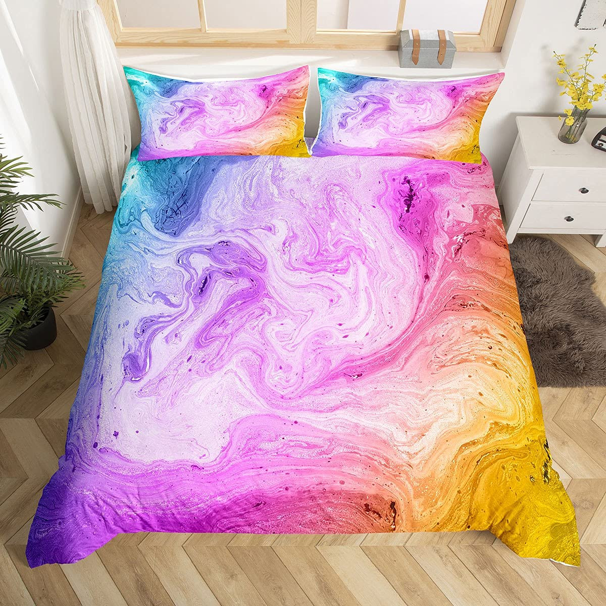 Tie Dye Marble Duvet Set - Multicoloured King