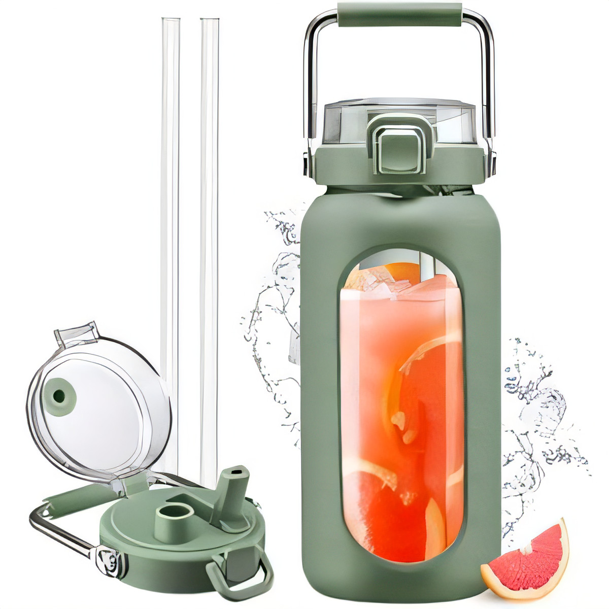 2L Glass Water Bottle with Straw & Time Marker - Oliver 2L-image-826b528b-a04f-4e99-a0c7-3d20b0e2a824-94527