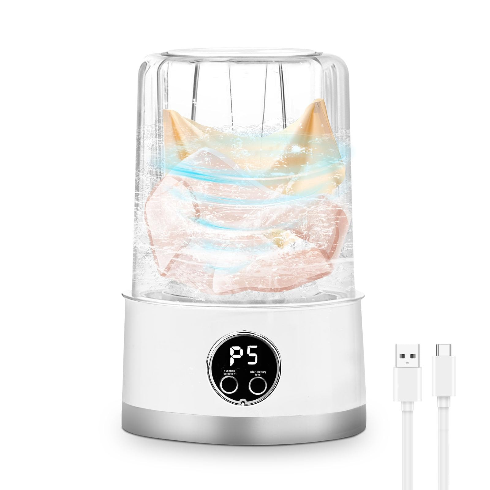 Portable Mini Washing Machine Rechargeable - White 1L