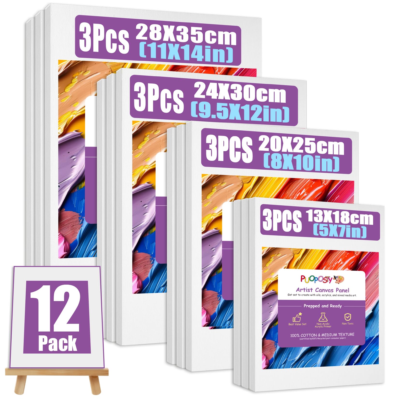 Stretched Canvas Blank Panels - White 20Pcs Multi-Size-image-e7955be2-915a-428b-9e32-3885354565d8-125490