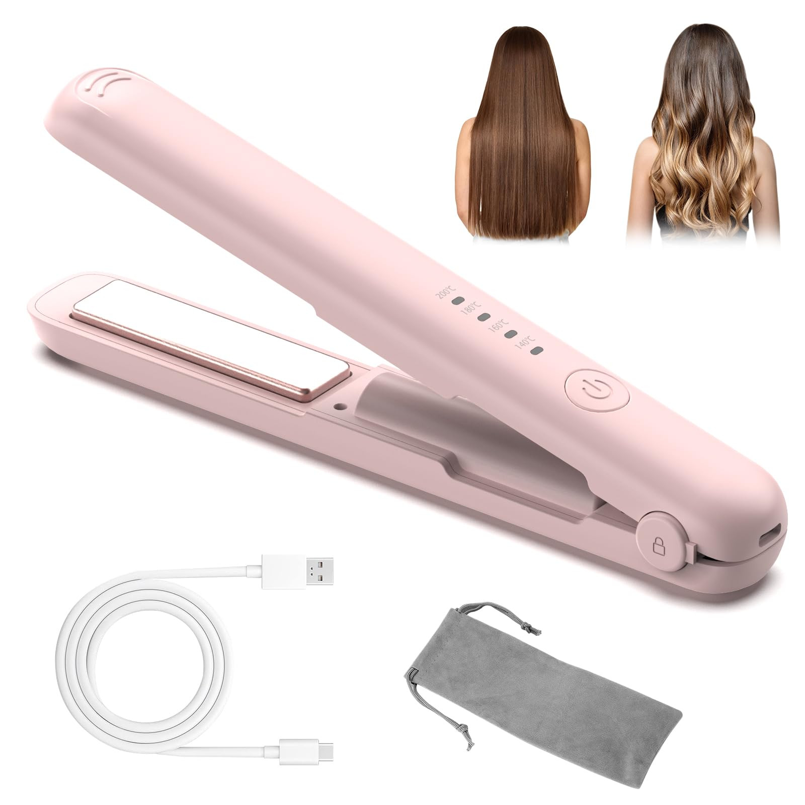 Cordless Hair Straightener & Curler - Pink 2cm x 3cm-image-d4ba1632-e5fc-4af4-8ad8-01a752e64c0a-138018