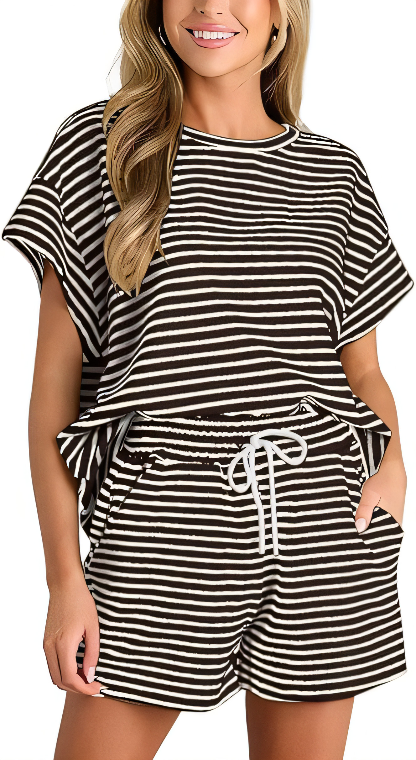Women's Striped Tracksuit Set Shorts & Top - Coffee S-image-edb79452-ff7e-4596-8520-0a0d9b543cb6-102150