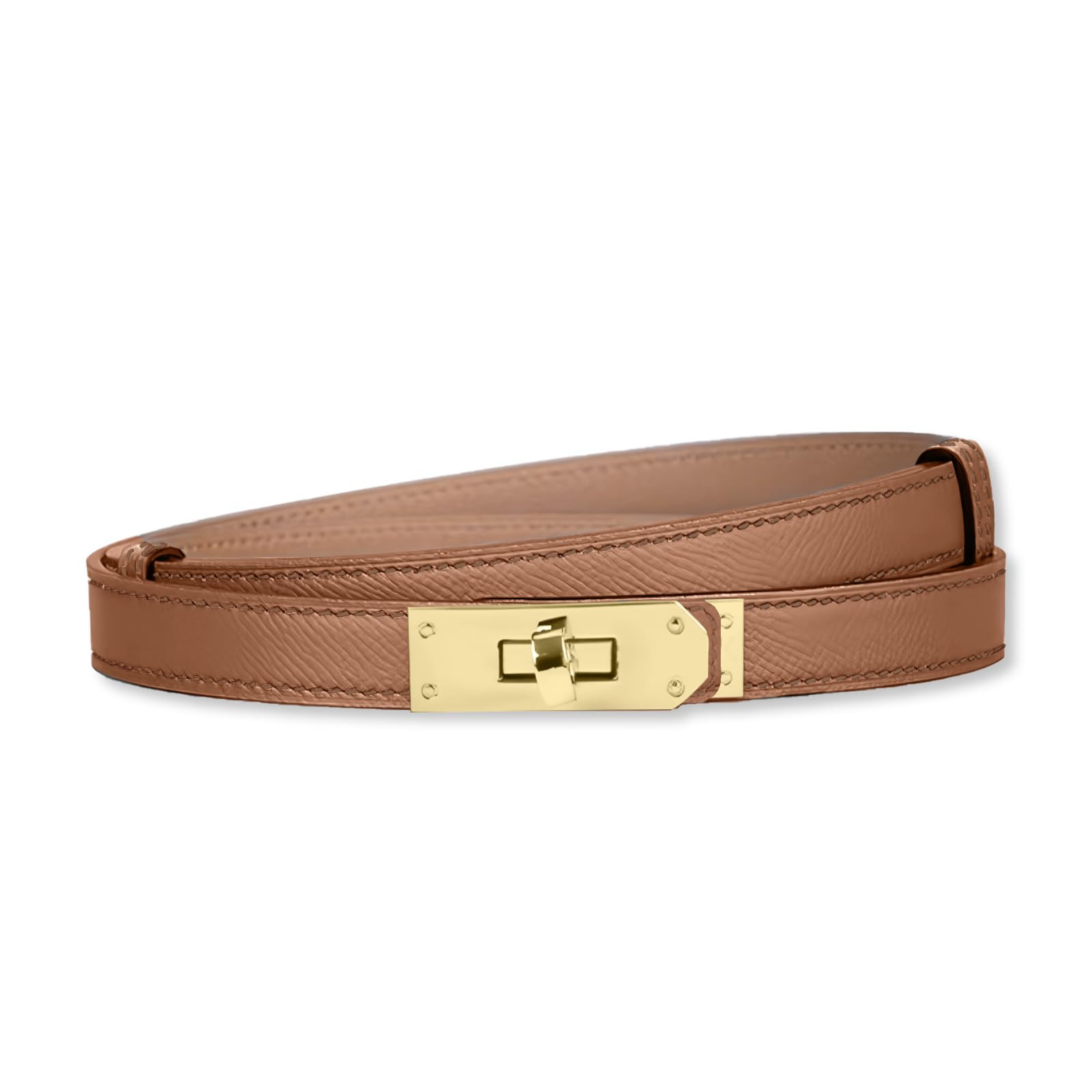 Women's Skinny Leather Belt - Caramel/Gold One Size-image-ce89614e-3352-406b-8dc9-91fc31fee74f-135814