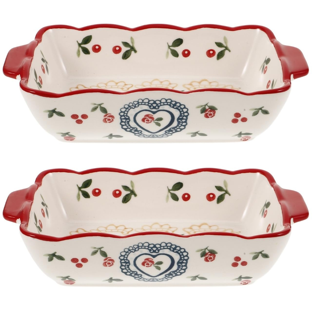 Ceramic Baking Dishes with Handles 2 Pack - Red 22.5 x 12.5 cm