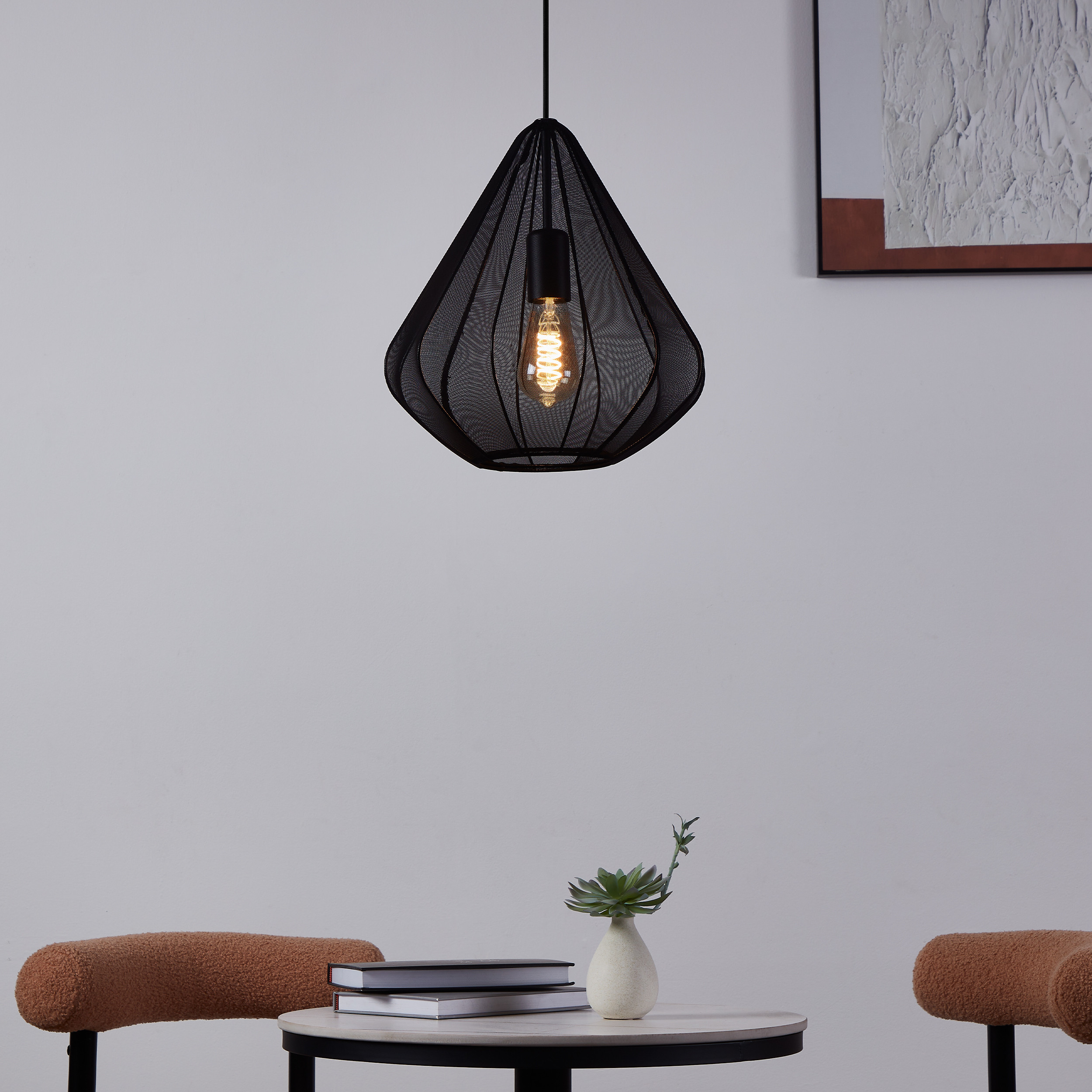 DOLWEN Single Pendant Light – Black Diamond Fabric Shade Ø33.5cm E27-image-05058ac6-6b44-4787-9d29-0e2cb412d9b5-169652