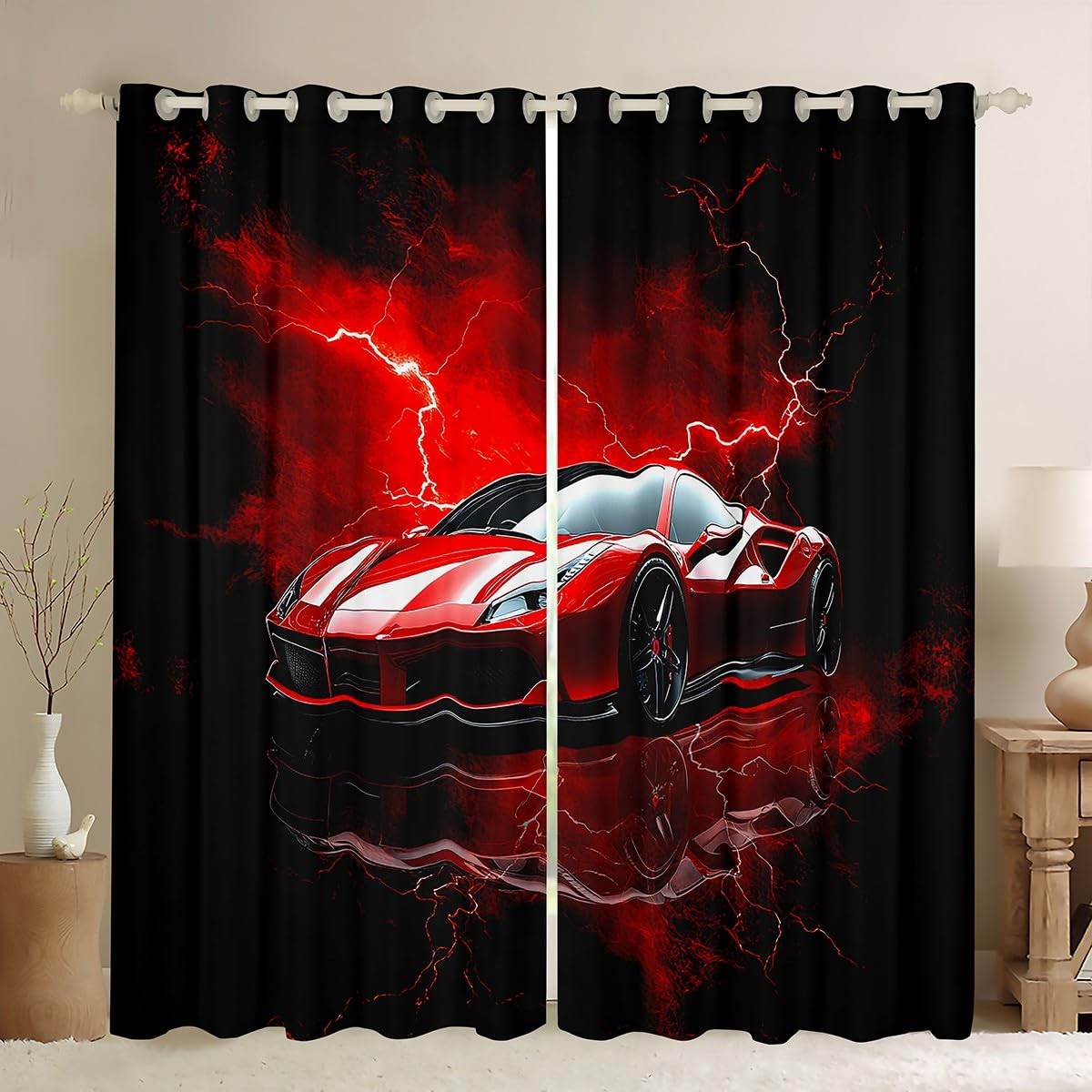 Race Car Blackout Curtains - Red Black W46 x L72in 2 Panels