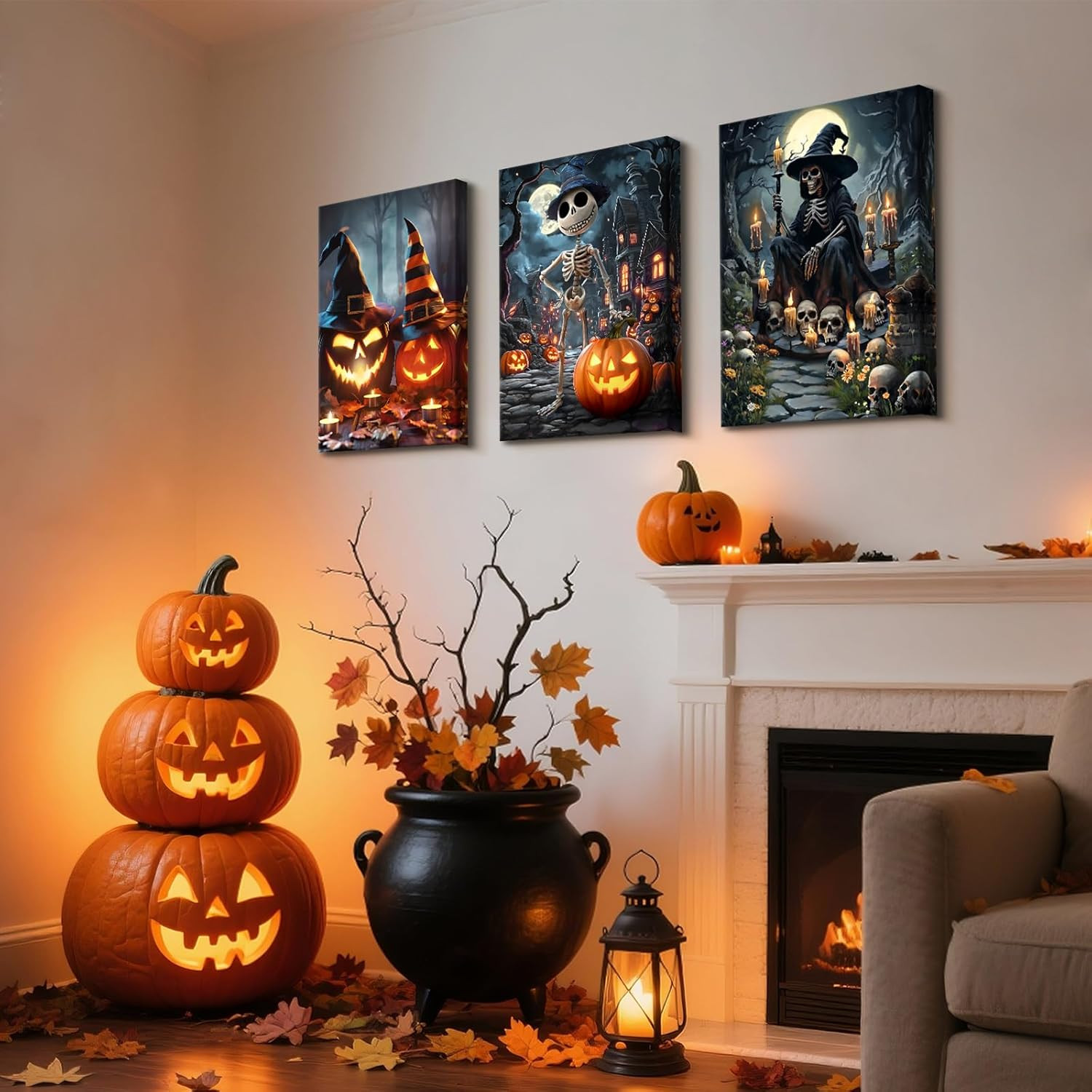 3 Piece Halloween Canvas Wall Art - Halloween Pumpkins 40x60 cm-image-476176ef-e0e3-4e46-86f7-40bb8f81825e-4246