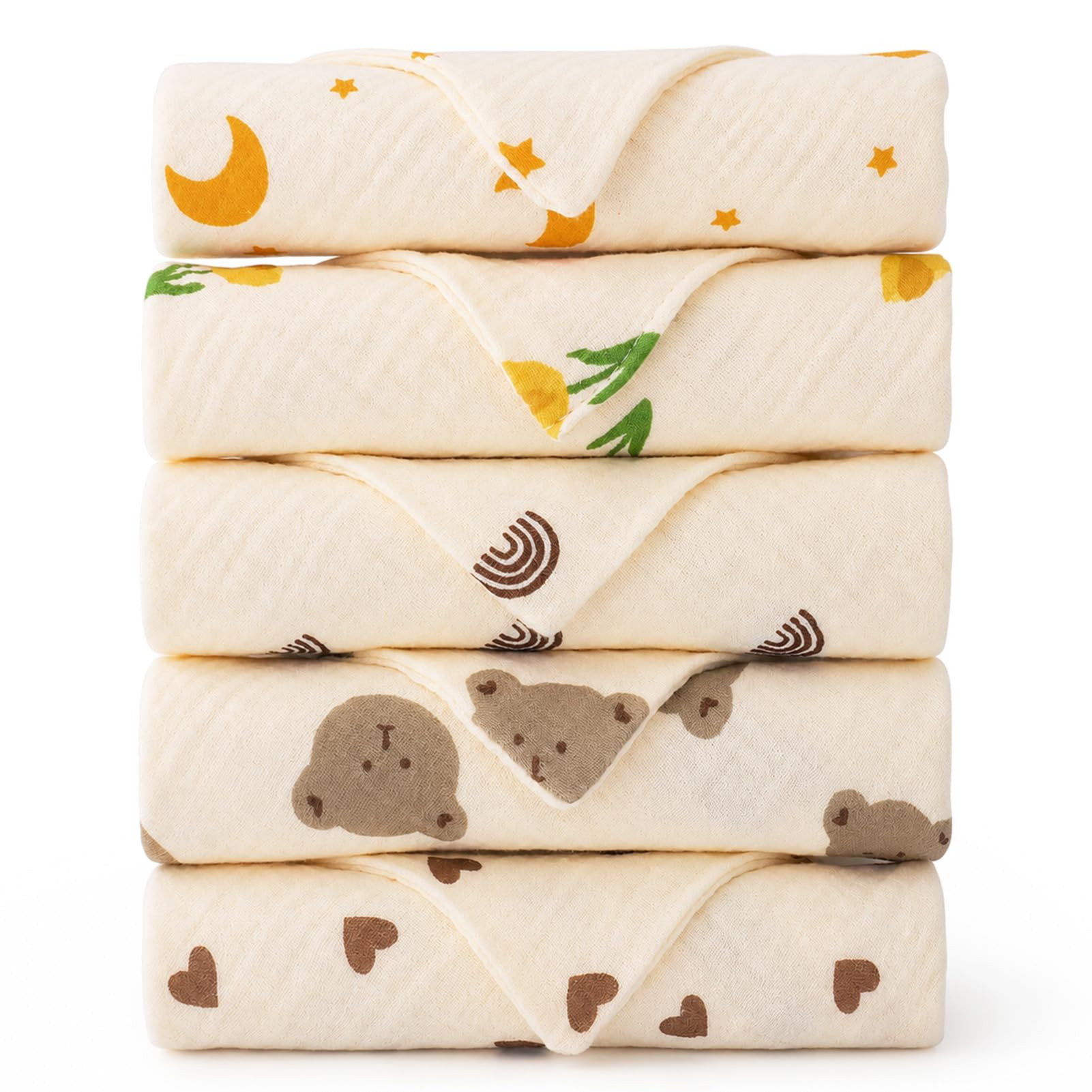 6 Pack Cotton Muslin Squares - Multicolour 60x60cm