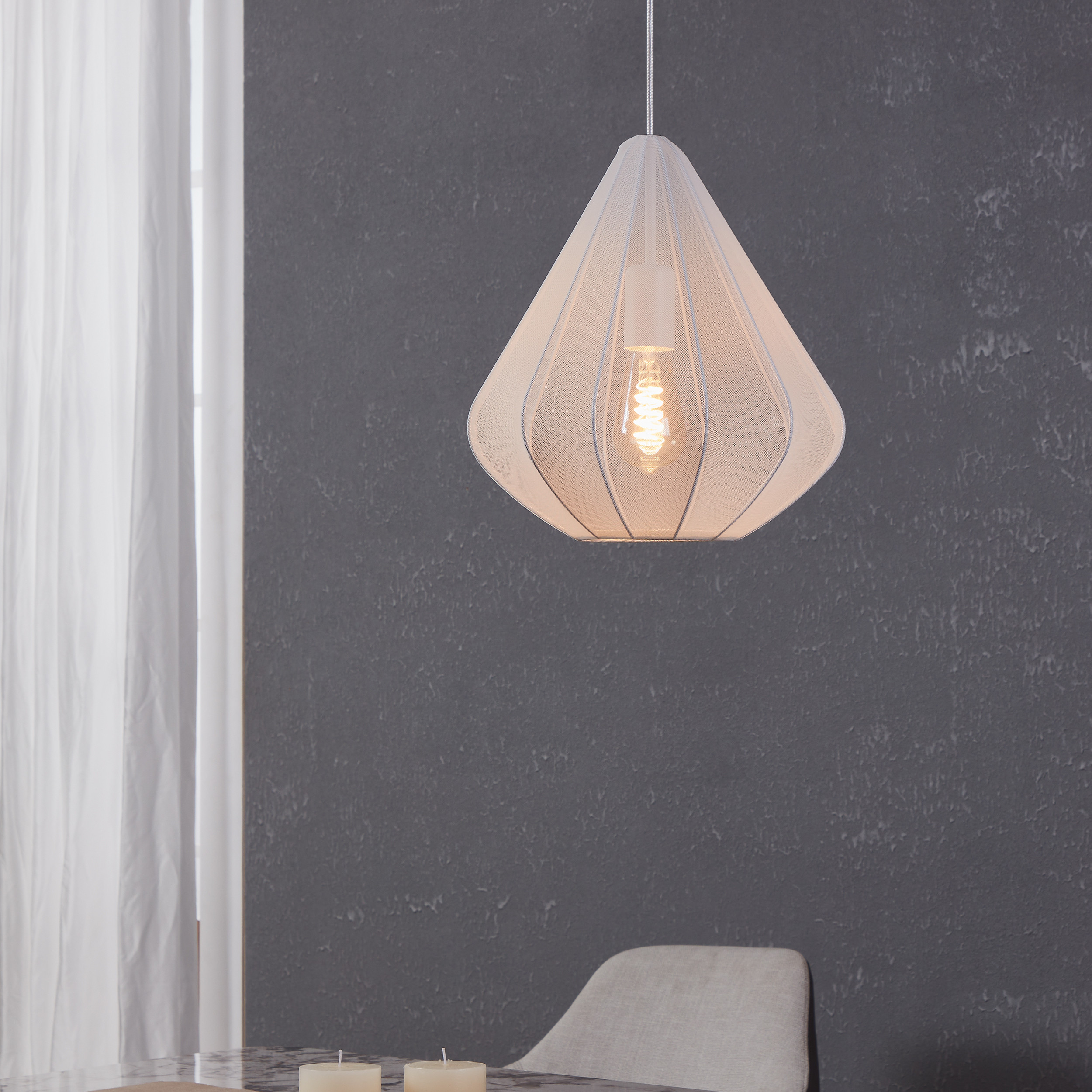 DOLWEN Single Teardrop Pendant Light – White Fabric Shade Ø33.5cm E27-image-d55c6d70-a1ec-4b6a-9e91-49ad5db4e6b0-169653