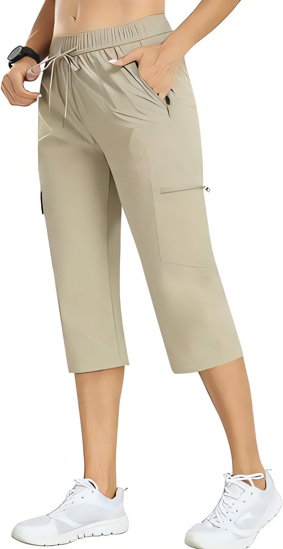 Quick Dry Hiking Capri Pants, Elastic Waist, Cargo Pockets Large-image-fc903225-5c31-439d-afb3-3ab9ccfa906a-78508