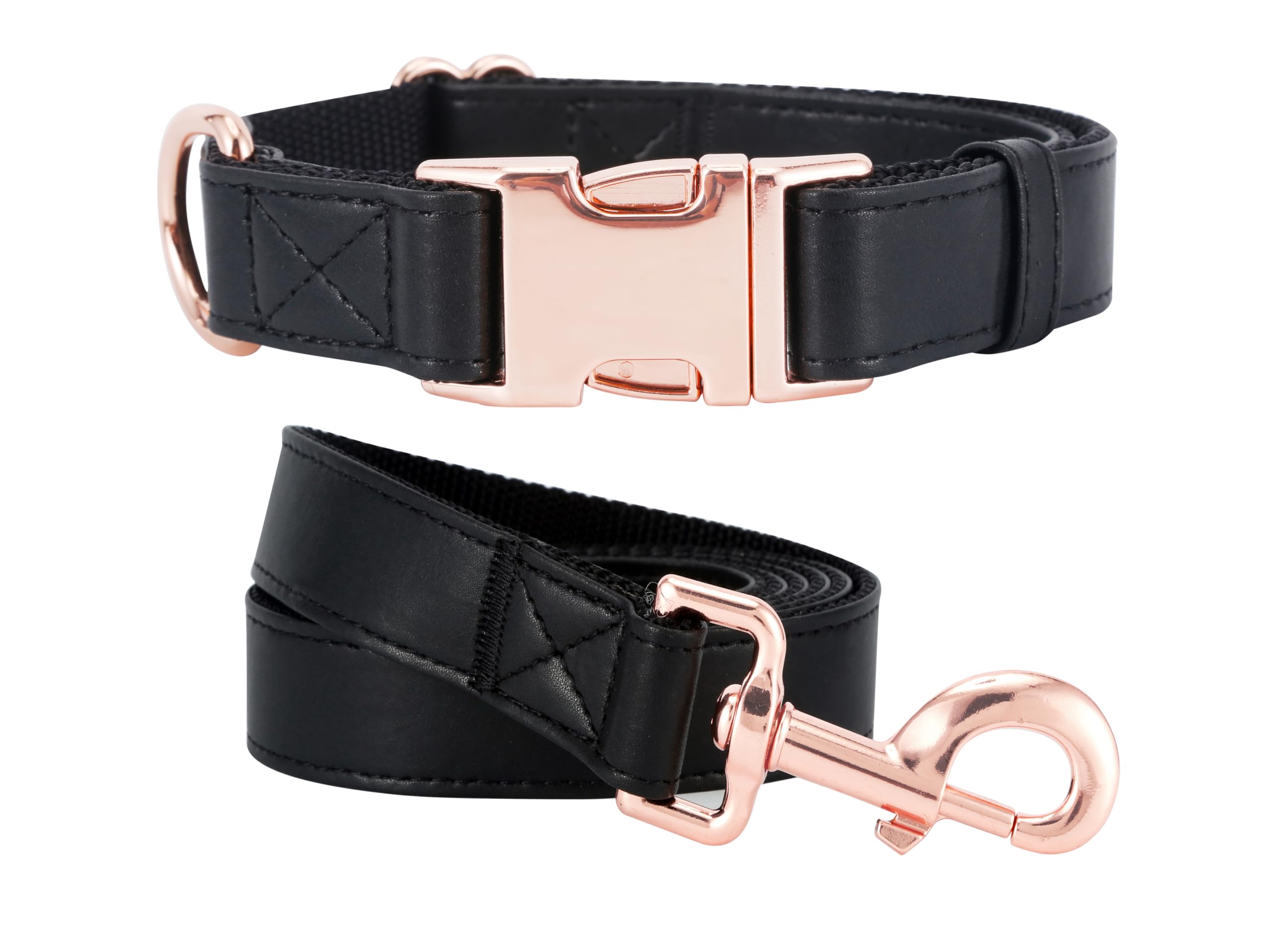 Dog Collar & Leash Set Vegan Leather - Black L(15.4"-24.8")-image-54d0ccb2-912a-47e4-a261-72a39a06cd92-125735