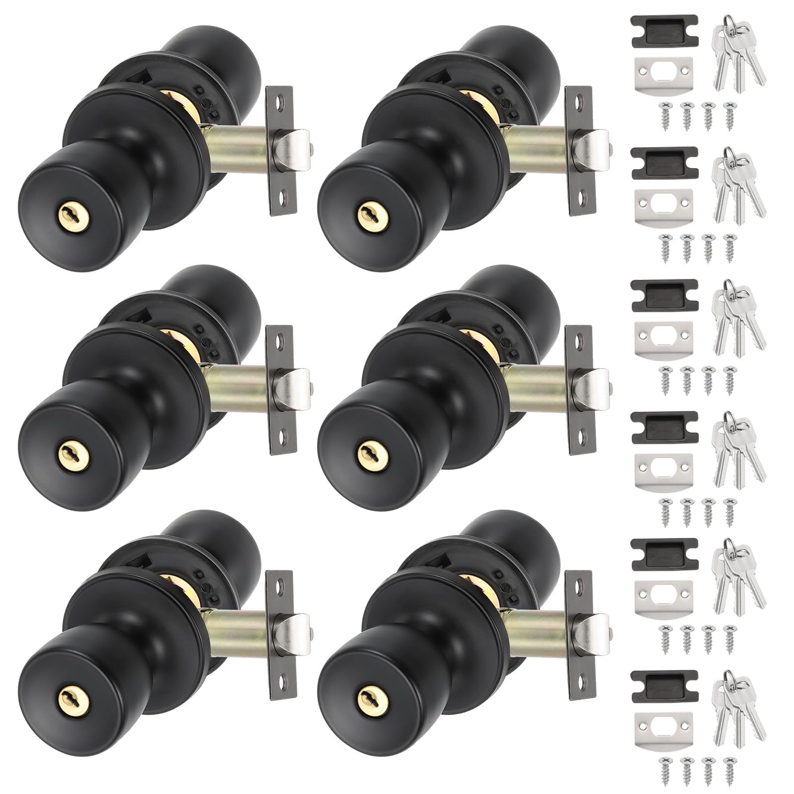 Key Entry Door Knobs Set 6 Pack - Matt Black 2.4"-image-901a81b8-992d-4e2a-ba9d-b6e5087a5849-125504
