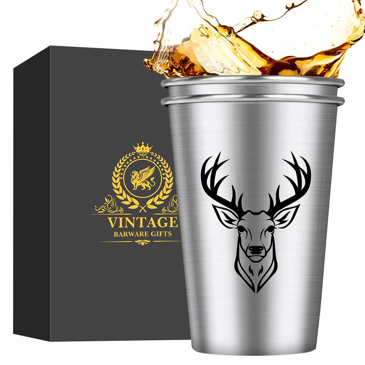 Beer Cups Stainless Steel Set of 2 - Black Deer Head-image-bb17c191-738f-44da-9918-e340cc304ae7-138134