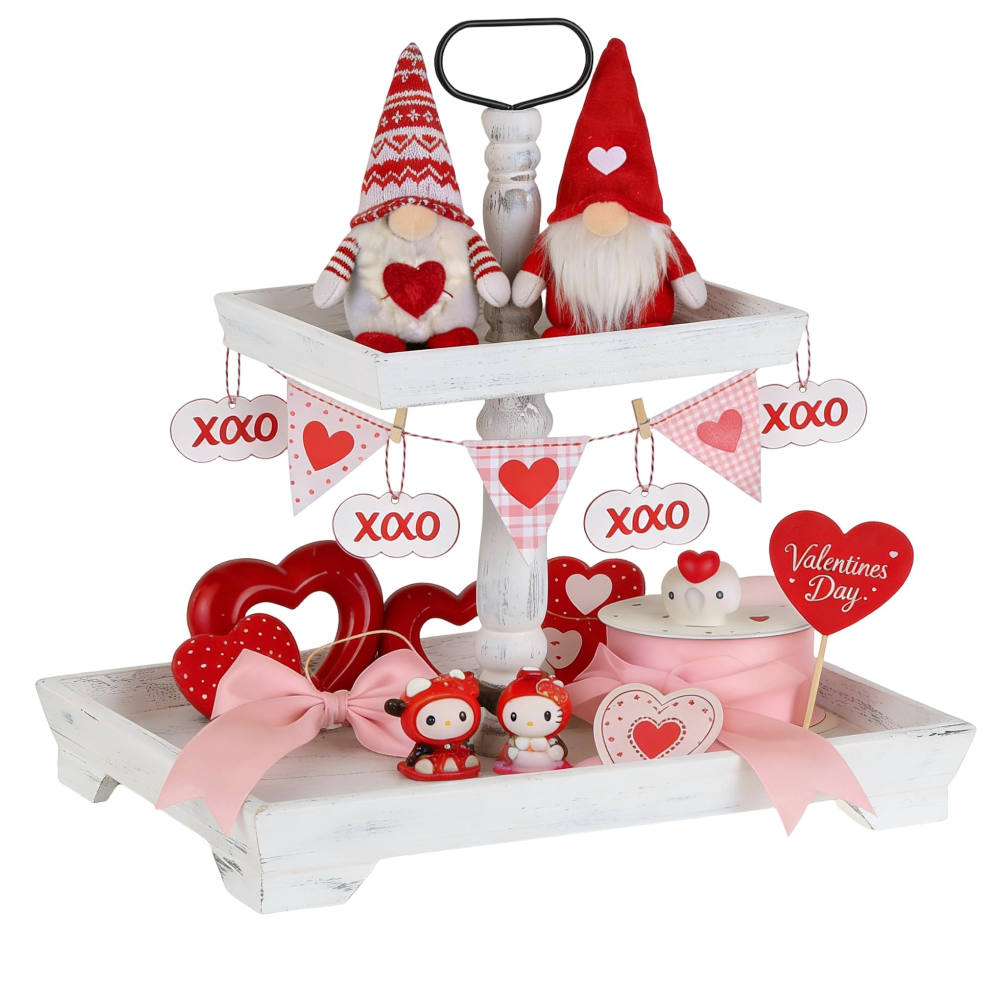 Wooden 2 Tier Tray Rustic Stand - Whitewashed 40x30x6.5cm-image-58218408-b55f-4658-af43-d4de35bd1d1a-134454