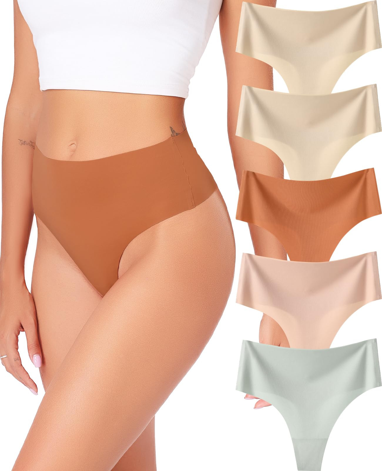 Women's Seamless Thongs 5-Pack - Skin XL